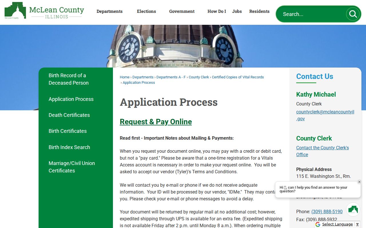 Normal residents directory McLean vital record application