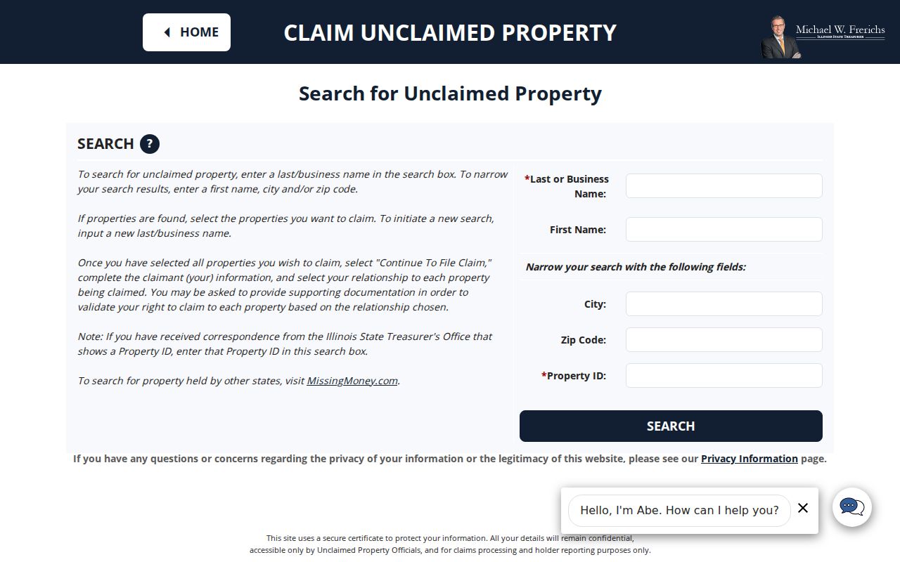 Normal resident lookup using the Illinois I-CASH claim form